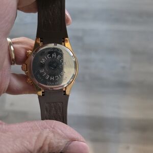 MICHELE TAHITIAN JELLY BEAN Women's Rose Gold Case Brown Silicone Strap Watch